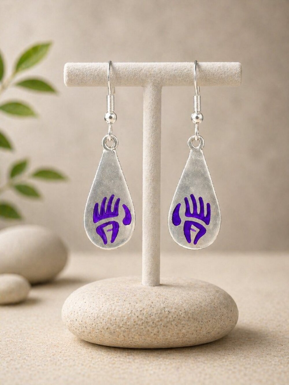 Silver Bear Paw Drop Earrings | Sterling Silver Ear Wire - Picture 5 of 6